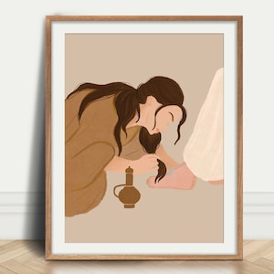 Mary Anoints Jesus&#39; Feet Christian DIGITAL PRINTS Women in Bible Modern Christian Art Biblical Gift for Her Apartment Prayer Room Decor