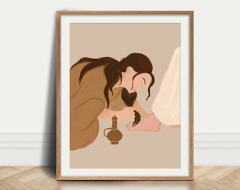 Maria salbt Jesus Füße christliche DIGITAL PRINTS Frauen in der Bibel Wandkunst