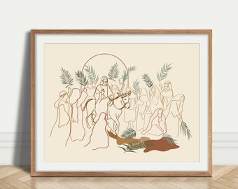 The Triumphal Entry Bible Art Palm Sunday DIGITAL PRINT Christian Modern Apartment for Easter Decor
