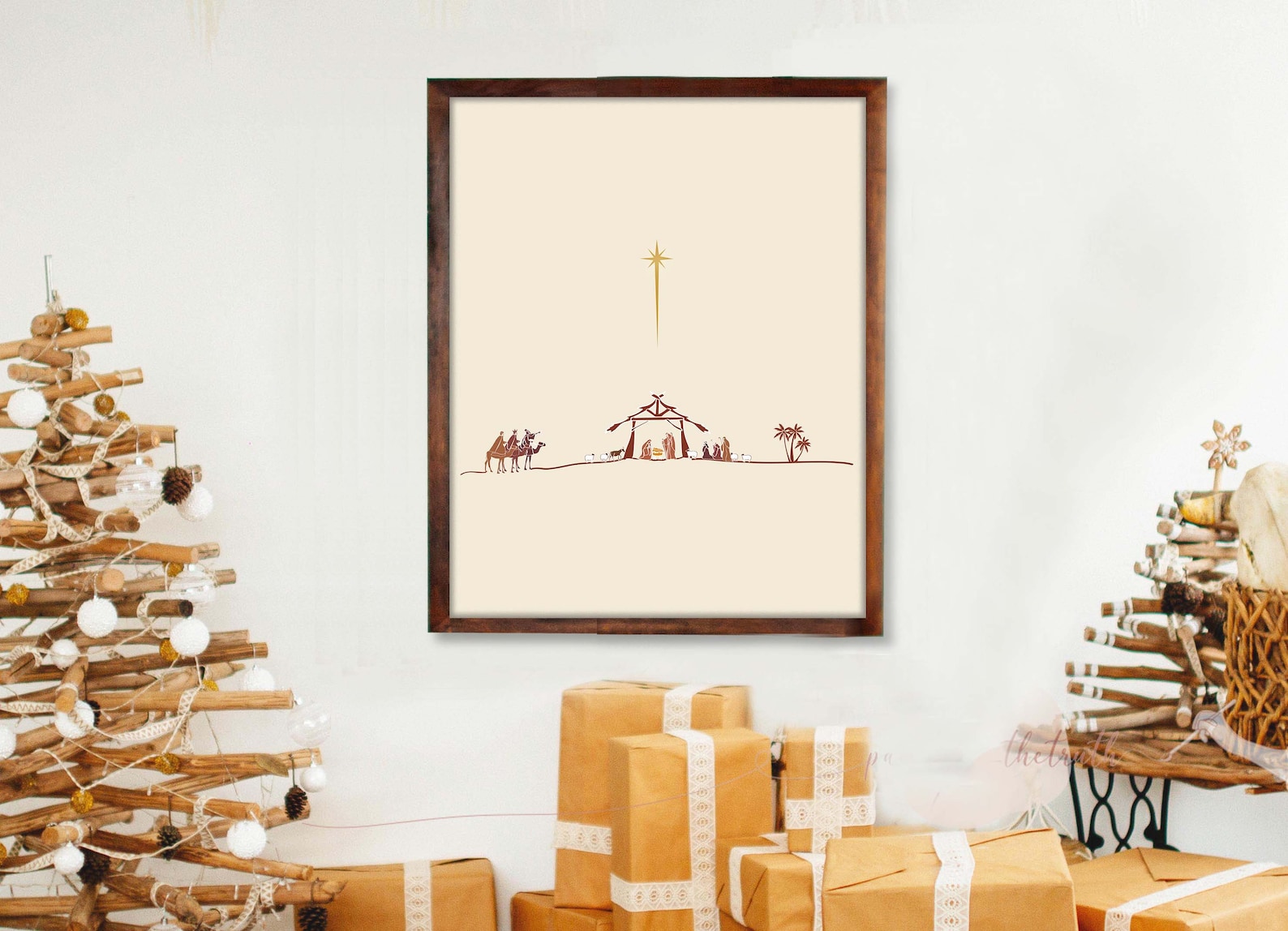 Minimalist Nativity Art for Christmas Decor Christian Etsy