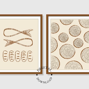 2 Fish 5 Loaves Wall Art for Dinning Room Christian Minimalist Apartment Wall Art Biblical Prints Bible Story Modern Art