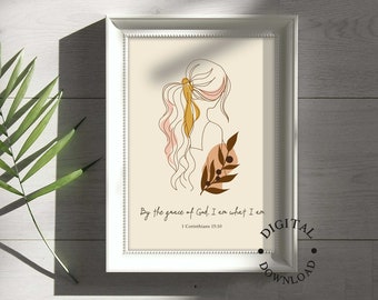 Christian Art for Women, Minimalist Wall Art for Christian Girls, Woman Line Art, Bible Verse Prints for Her, Gift for Girlfriend