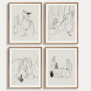 Set of 4 Woman in The Bible Prints DIGITAL DOWNLOAD Biblical Woman Line Art Bible Art Godly Gift for Woman Christian Home Decor Church