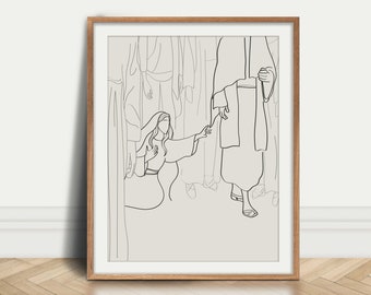 Frau berührt Jesus Saum, minimalistische christliche Kunst, DIGITAL DOWNLOAD, Jesus heilt Frau, biblische Frau Kunst, Kirchendekor, Glaube, göttliches Geschenk