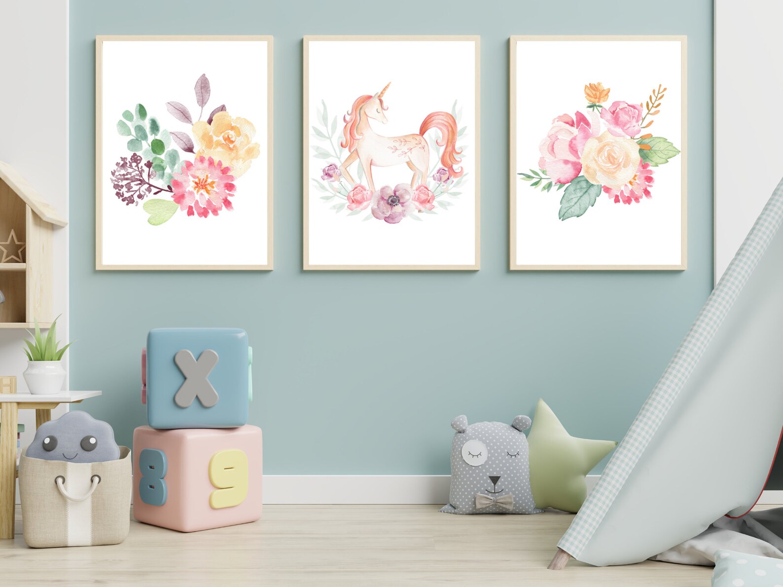 UNICORN NURSERY PRINT , Nursery Print Set of 3 , Unicorn Wall Decor ...