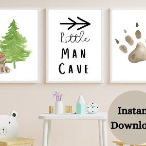 LITTLE MAN CAVE , Hunting Nursery . nursery print set of 3  , Boy Nursery Wall Art , Boy Nursery Decor