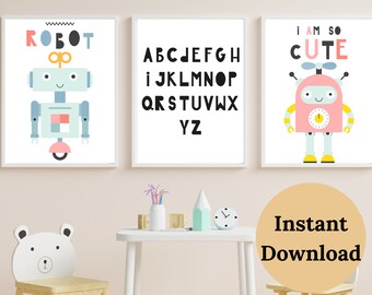 ROBOT WALL ART , robot nursery , nursery wall decor , baby boy nursery