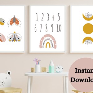 BOHO GIRL NURSERY Art , Nursery Print Set of 3 ,   Boho Art Print , Dusty Rose Nursery Decor