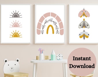 BOHO GIRL NURSERY Art , Nursery Print Set of 3 , Boho Art Print , Dusty ...