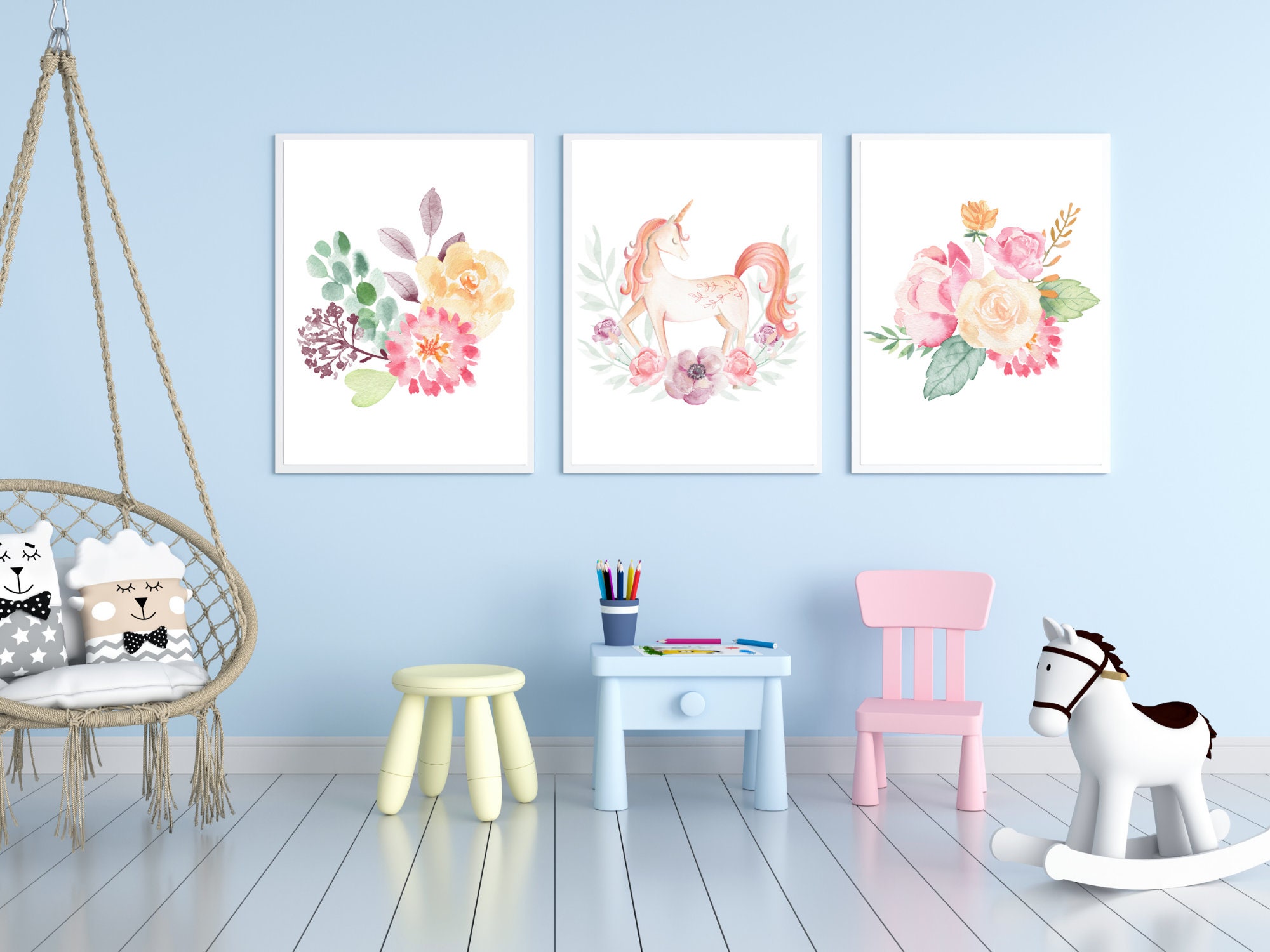 UNICORN NURSERY PRINT , Nursery Print Set of 3 , Unicorn Wall Decor ...