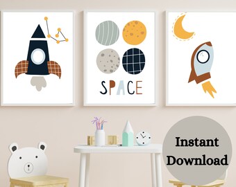 VIVAIO A LIALE, Space Nursery Decor, Set di 3 stampe, Vivaio Spaziale