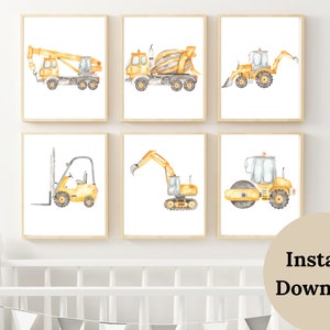 TRUCK WALL ART , Construction Decor , Set of 6 prints , Boys room decor , Toddler Room Decor