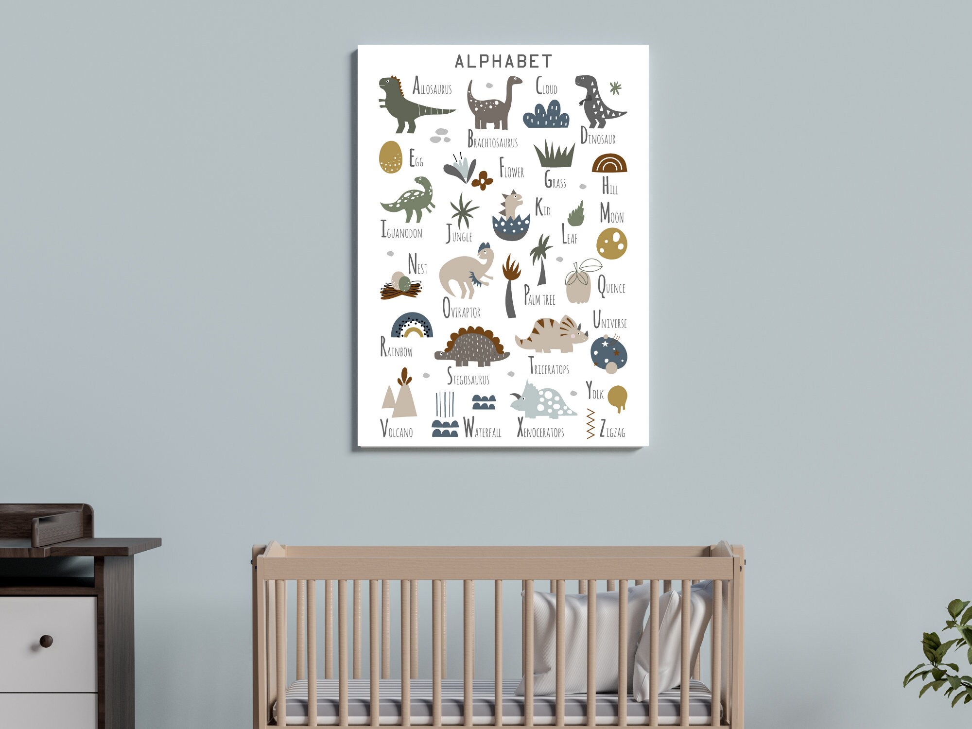 DINOSAUR WALL ART , Nursery Alphabet Print , Dinosaur Nursery ...