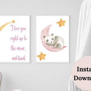 MOON NURSERY DECOR , Nursery print set of 2 , Dusty rose nursery decor , Blush Nursery Decor