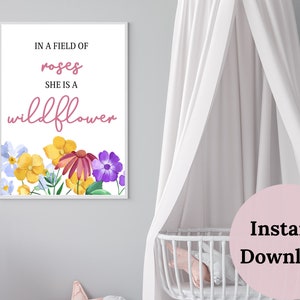 WILDFLOWER PRINT , Girl Floral Prints Nursery , Blush Nursery Decor , Garden Nursery