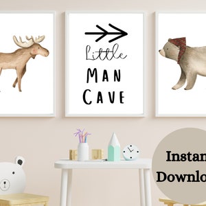 LITTLE MAN CAVE , Hunting Nursery . nursery print set of 3  , Boy Nursery Wall Art , Boy Nursery Decor