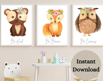 FOX NURSERY DECOR, Kwekerij print set van 3, Woodland Nursery Decor, Nursery Wall Art