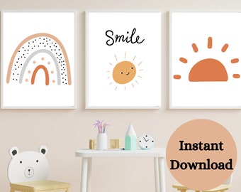 GENDER NEUTRAL NURSERY , Boho Nursery , Nursery Print set of 3