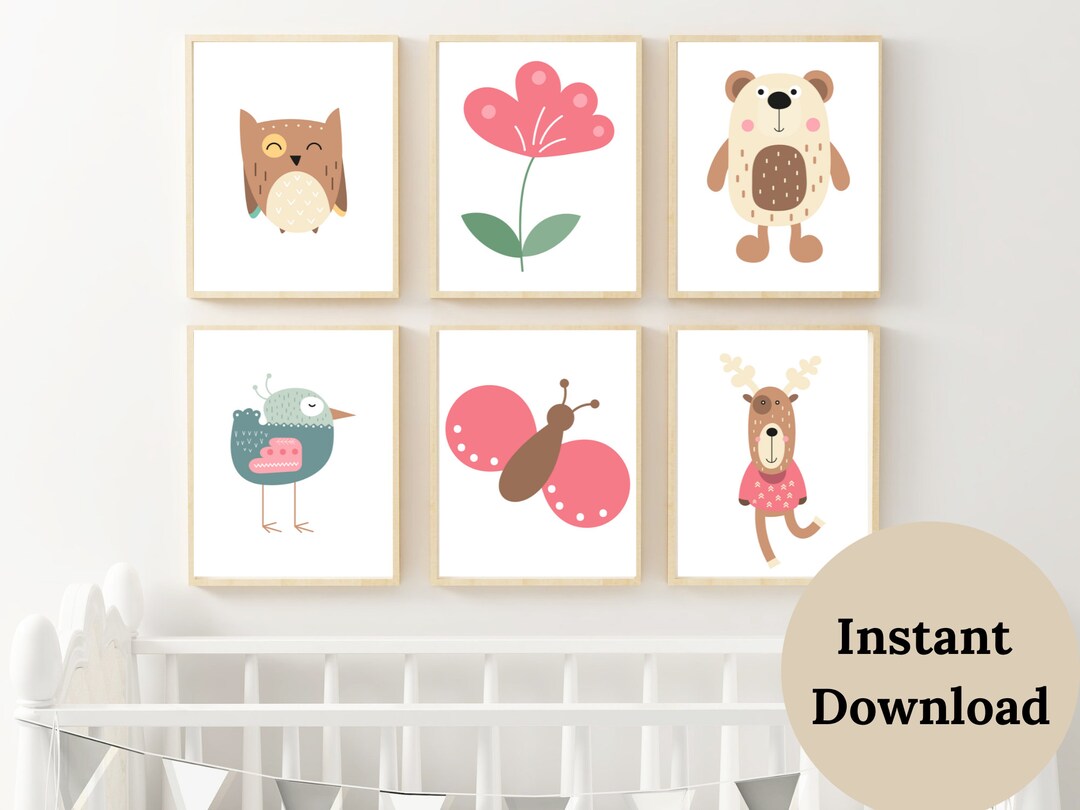 BABY ANIMAL PRINTS , Woodland Nursery Decor , Baby Girl Wall Art , Set ...