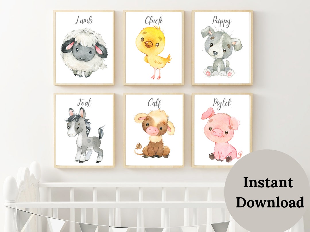 BABY FARM ANIMAL Nursery Decor , Set of 6 Prints , Farm Animal Prints ...