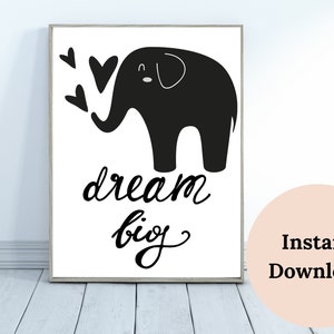 MONOCHROME NURSERY , elephant nursery , elephant wall art , Black and White Print