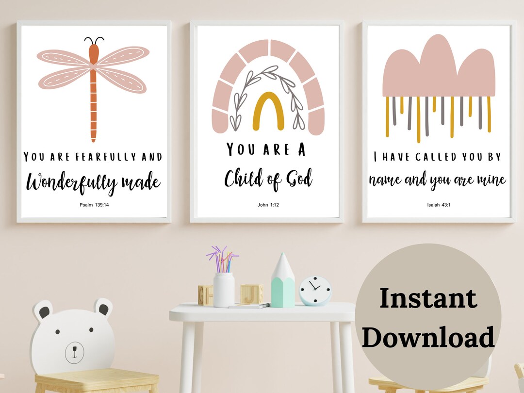 BIBLE VERSE PRINTABLE , Nursery Print Set of 3 , Bible Verse Wall Art , Boho Girl Nursery Art Etsy