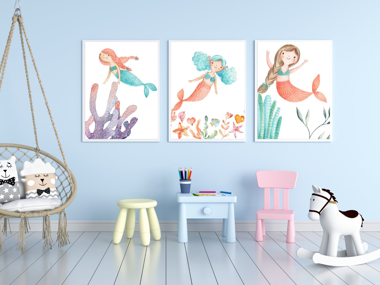 MERMAID NURSERY DECOR Set Of 3 Prints Mermaid Nursery Etsy