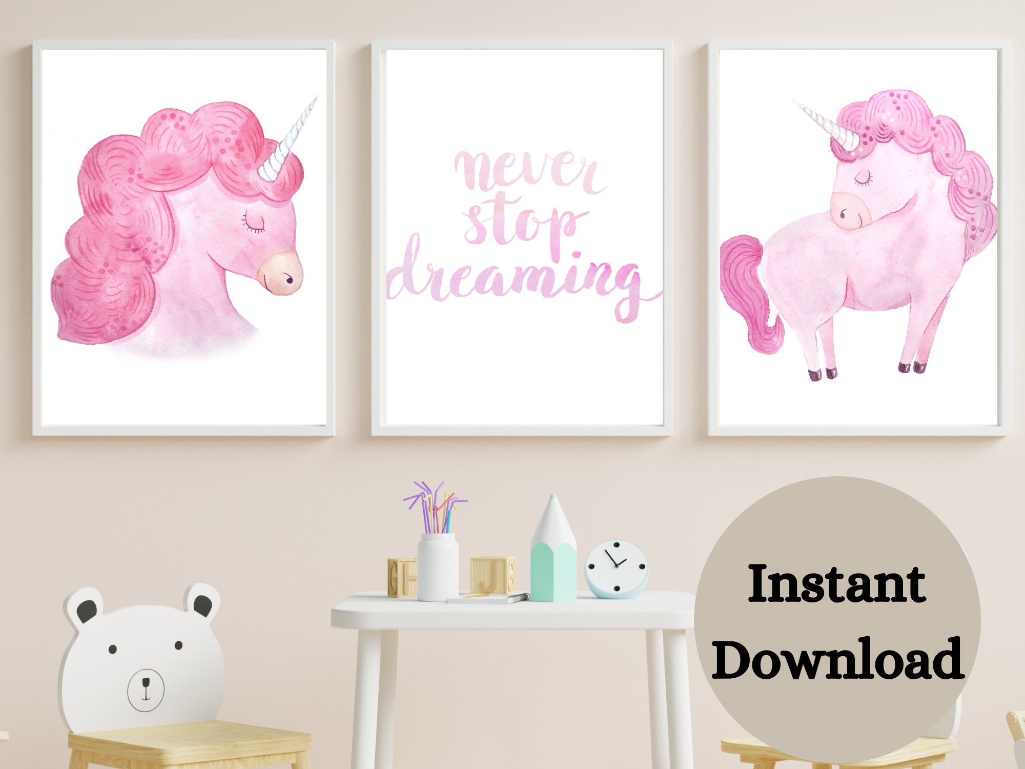 UNICORN NURSERY PRINT Nursery Prints Set of 3 Unicorn Wall Etsy UK