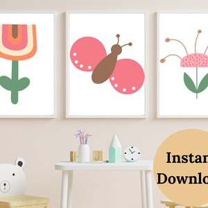 BOHO GIRL NURSERY Art , Nursery Print Set of 3 ,   Boho Art Print , Dusty Rose Nursery Decor