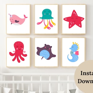 OCEAN NURSERY PRINTS , Set of 3 Prints , Nautical Nursery Art , Gender Neutral Nursery