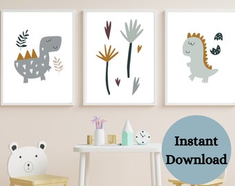 DINOSSAUR WALL ART , Conjunto de 3 gravuras , Dinosaur Nursery , Dinosaur Prints