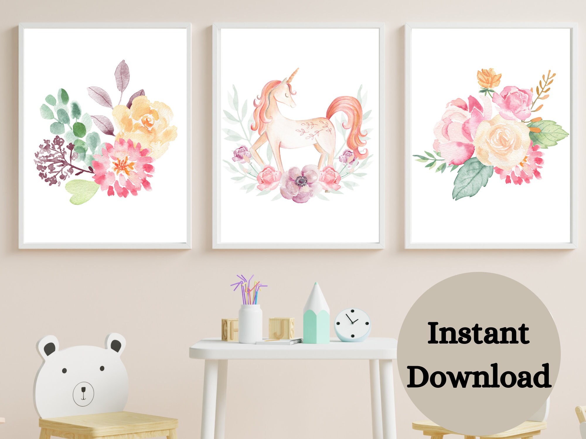 UNICORN NURSERY PRINT , Nursery Print Set of 3 , Unicorn Wall Decor ...