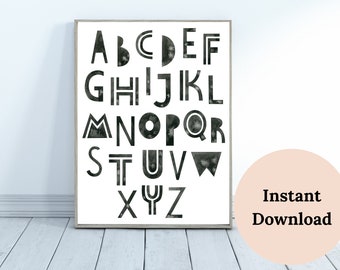 MONOCHROME NURSERY , Nursery Alphabet Print , Black and White Print , ABC Print