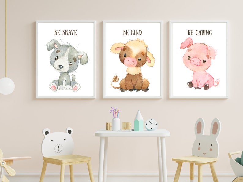 BABY FARM ANIMAL Nursery Decor 3 Piece Wall Art Farm Etsy
