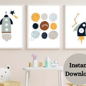 SPACE THEMED NURSERY , Space Nursery Decor , Set of 3 prints , Outer space Nursery