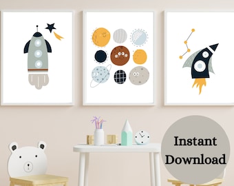 VIVAIO A LIALE, Space Nursery Decor, Set di 3 stampe, Vivaio Spaziale
