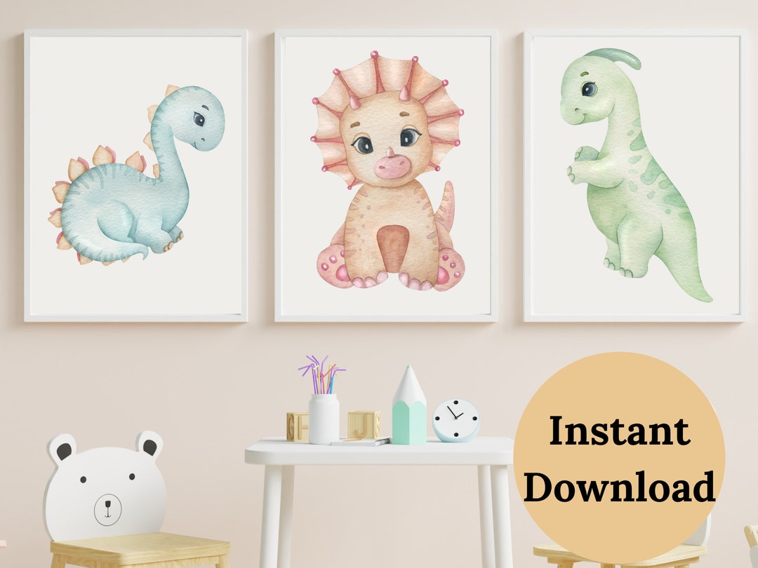 DINOSAUR NURSERY PRINT , Dinosaur Wall Art , Nursery Print Set of 3 ...
