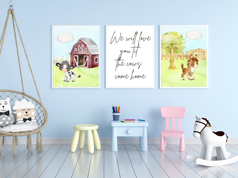 BABY FARM ANIMAL Nursery Decor , 3 Piece Wall Art , Farm Animal Prints