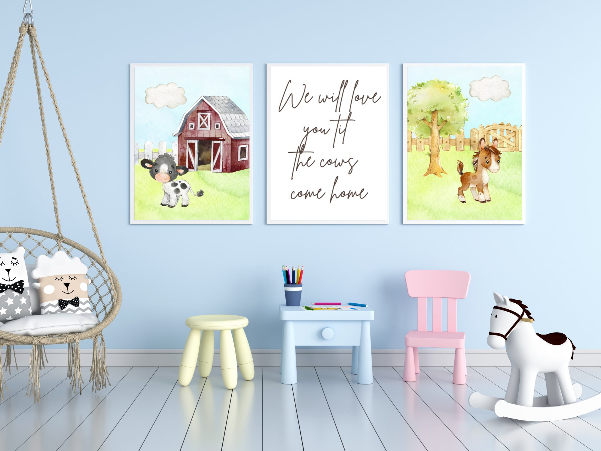 BABY FARM ANIMAL Nursery Decor , 3 Piece Wall Art , Farm Animal Prints ...