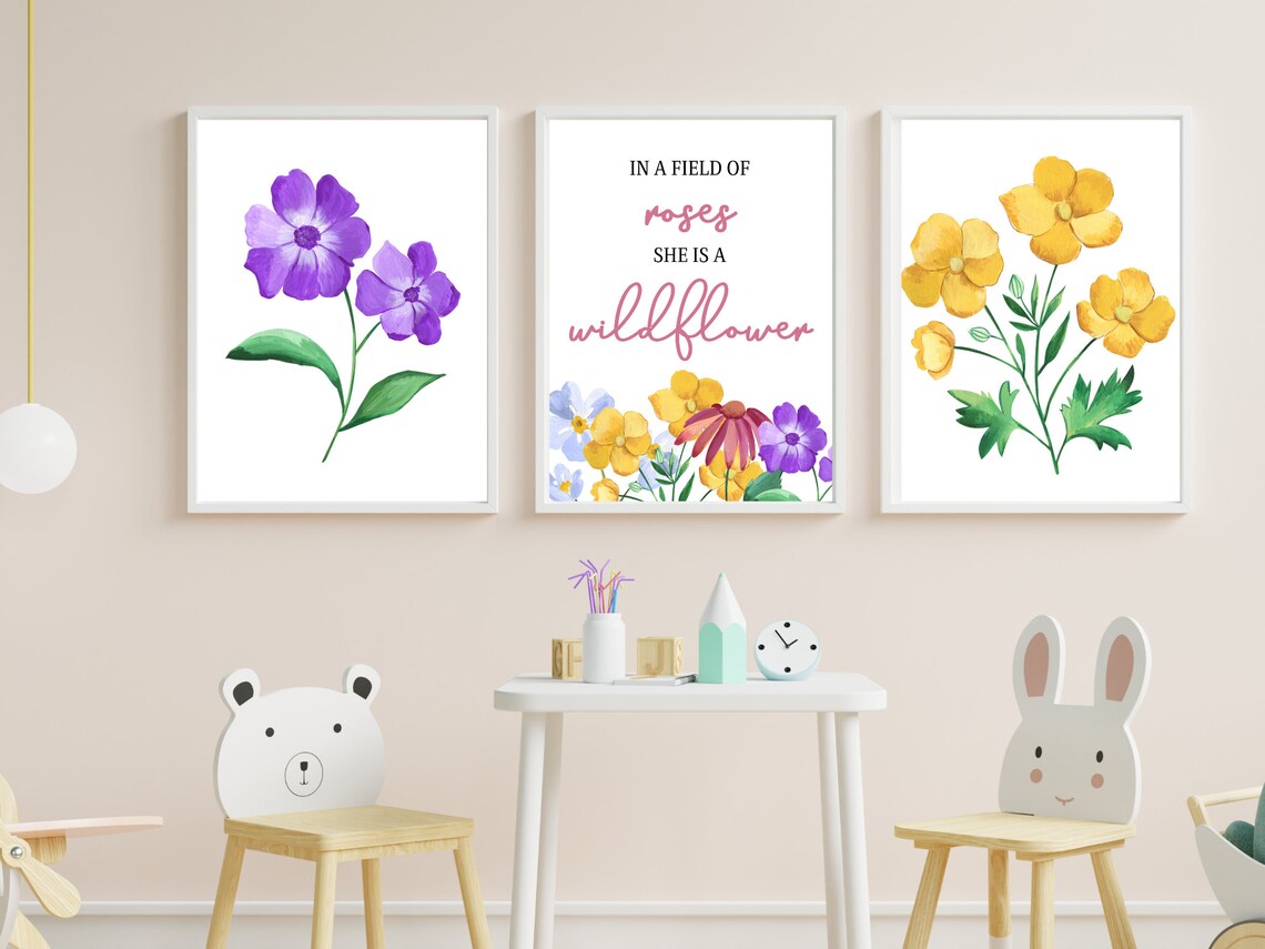 GIRL FLORAL PRINTS Nursery Set of 3 Prints Botanical Etsy