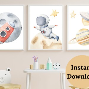 SPACE THEMED NURSERY , Space Nursery Decor , Set of 3 prints , Outer space Nursery