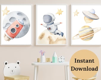 NURSERY A TEMA SPAZIALE, Arredamento della scuola materna spaziale, Set di 3 stampe, Scuola materna dello spazio esterno