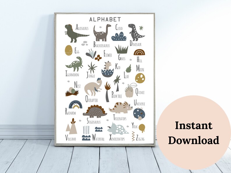 DINOSAUR WALL ART , Nursery Alphabet Print , Dinosaur Nursery ...