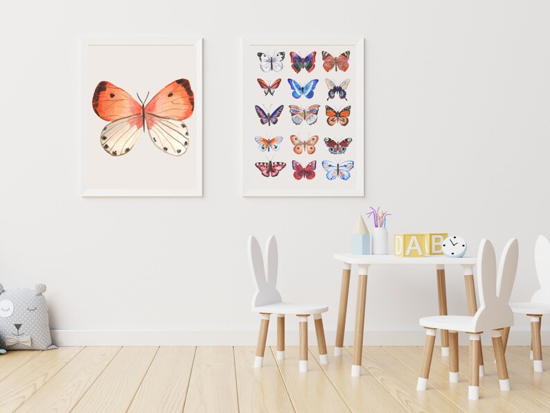BUTTERFLY NURSERY DECOR , Set of 2 Prints , Boho Nursery Decor Girl - Etsy