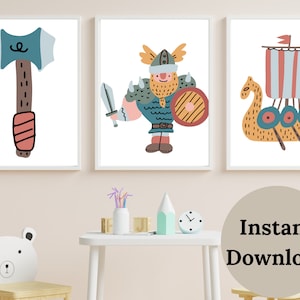 VIKING NURSERY , Set of 3 prints , Nursery Prints , viking decor , baby viking