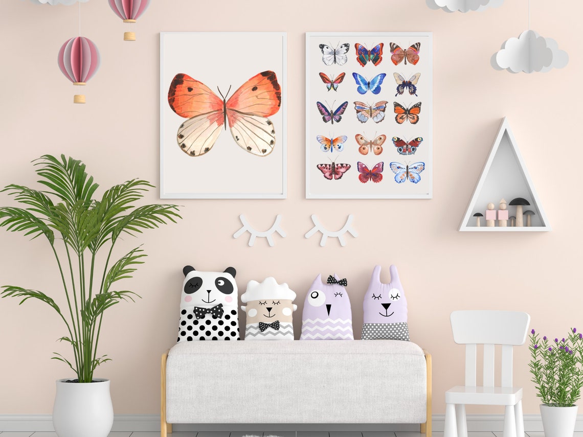 BUTTERFLY NURSERY DECOR , Set of 2 Prints , Boho Nursery Decor Girl Etsy
