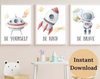 NURSERY A TEMA SPAZIALE, Arredamento della scuola materna spaziale, Set di 3 stampe, Scuola materna dello spazio esterno