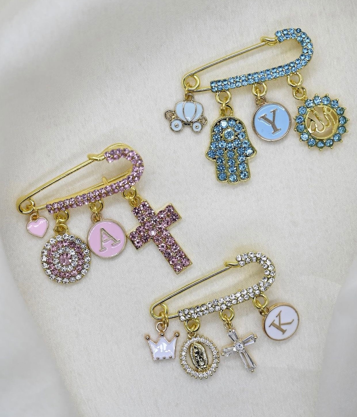 Personalised Baby Pin Pink Rhinestone Safety Pin Baby Girl Etsy Polska