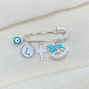 Personalised Baby Pin, Small Safety Pin, Customised Stroller Pin, White Silver Keepsake Pin