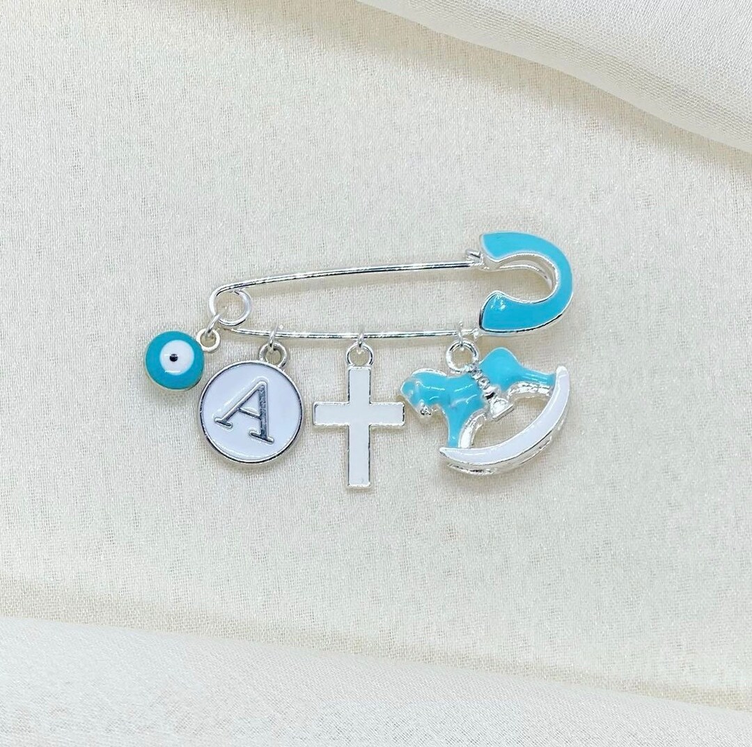 Personalised Baby Pin, Small Safety Pin, Customised Stroller Pin, Blue ...